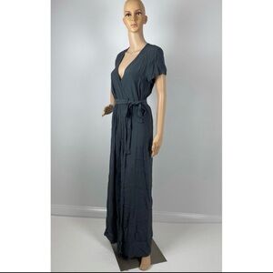 Elegant Gray Wrap Short Sleeve Maxi Dress